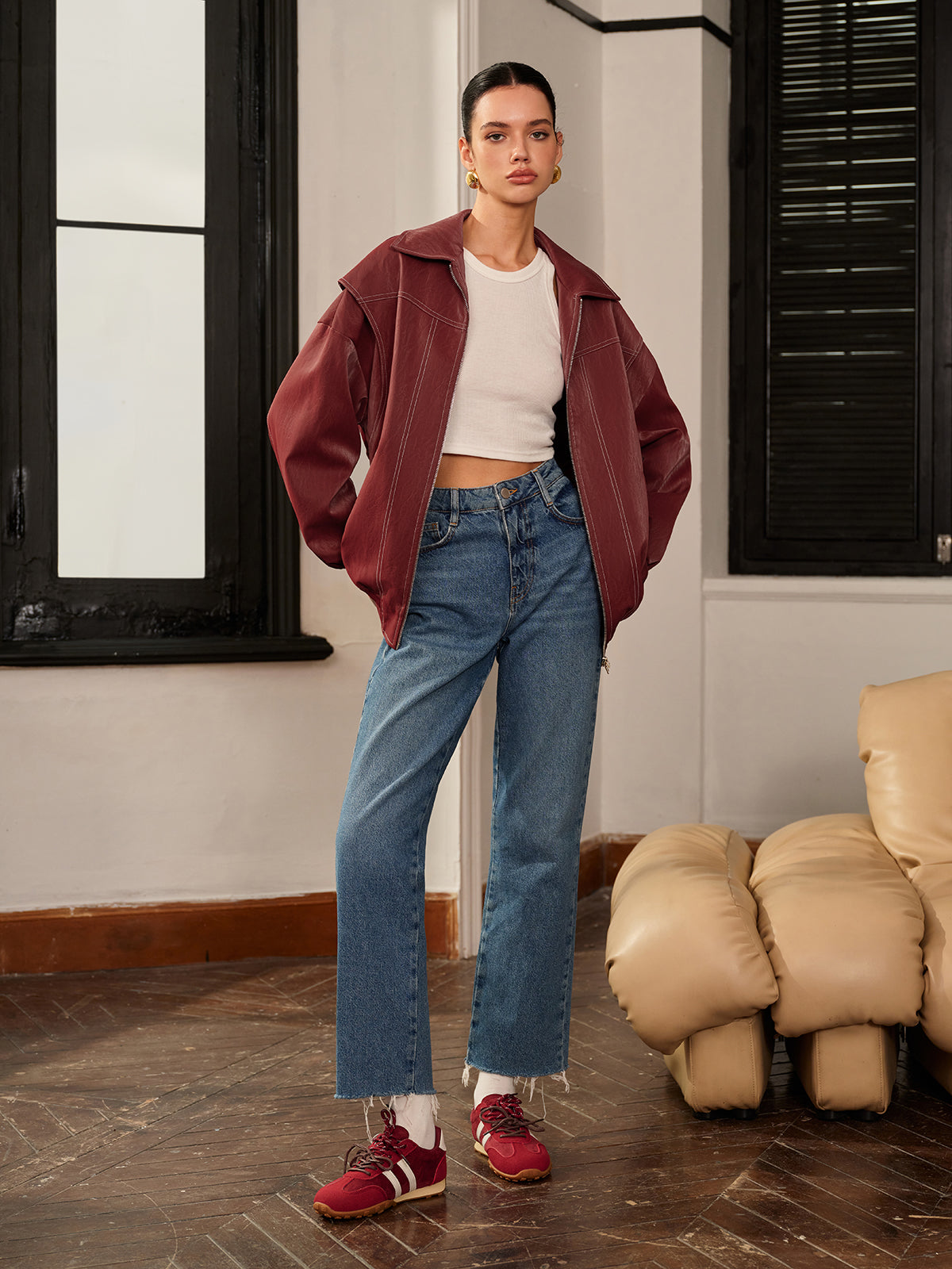 La Vie │ Veste de motard en faux cuir à revers