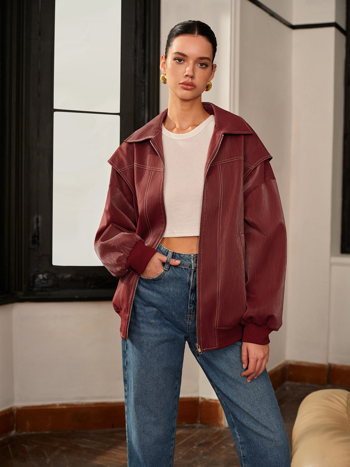 La Vie │ Veste de motard en faux cuir à revers
