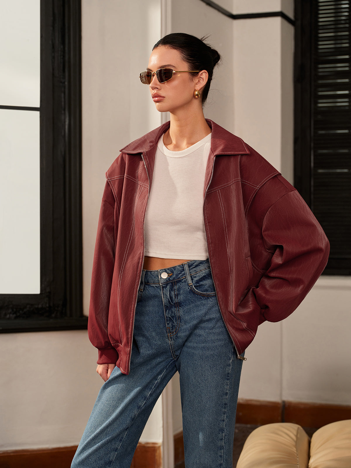 La Vie │ Veste de motard en faux cuir à revers