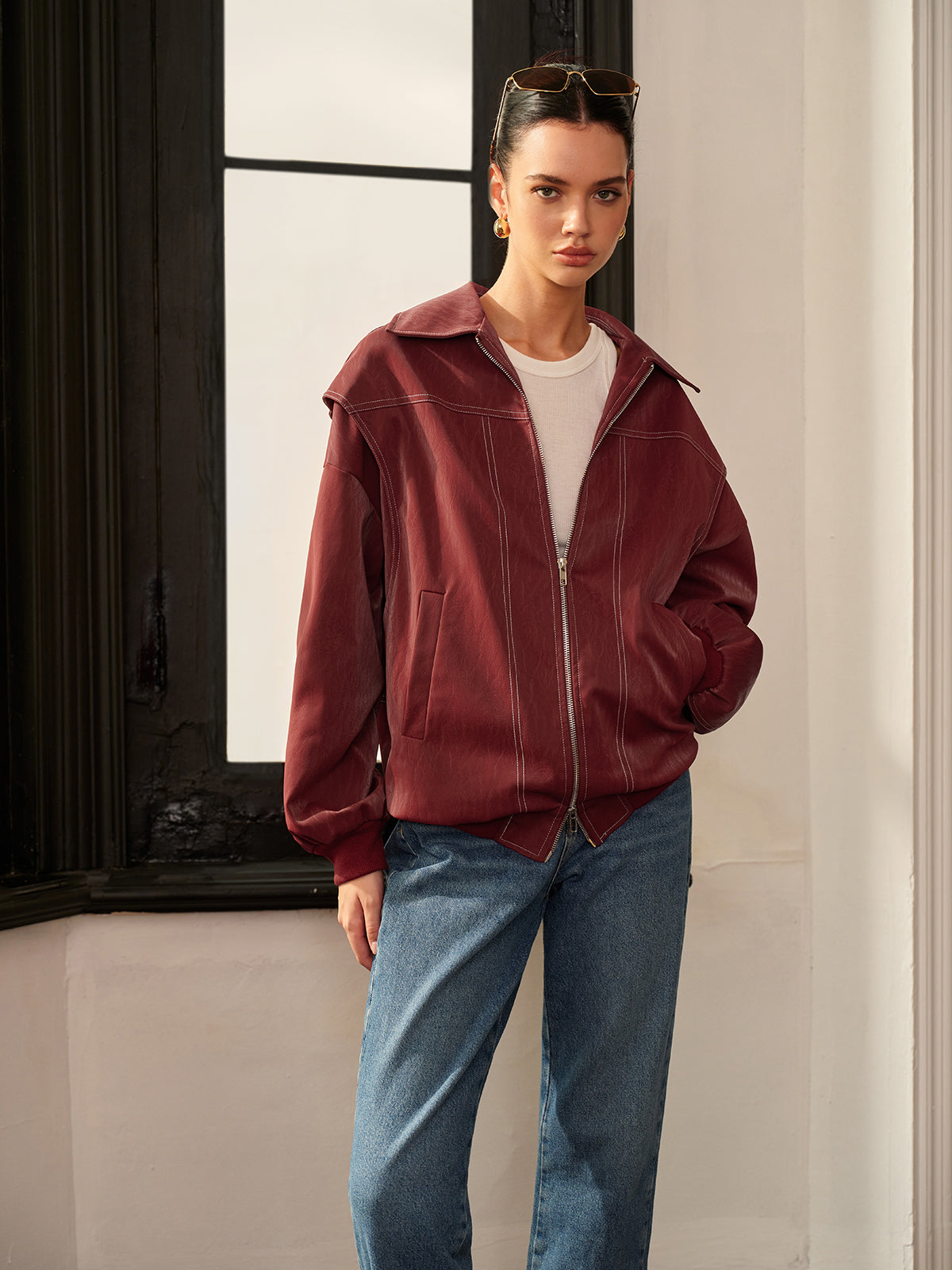 La Vie │ Veste de motard en faux cuir à revers