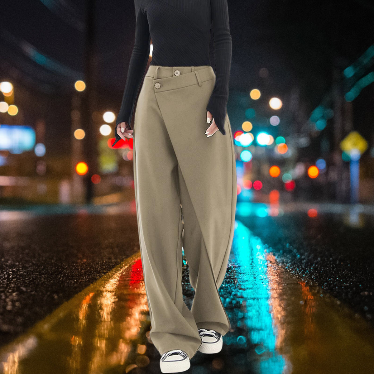 Sam - Robe-pantalon asymétrique à boutons superposés et à jambes larges