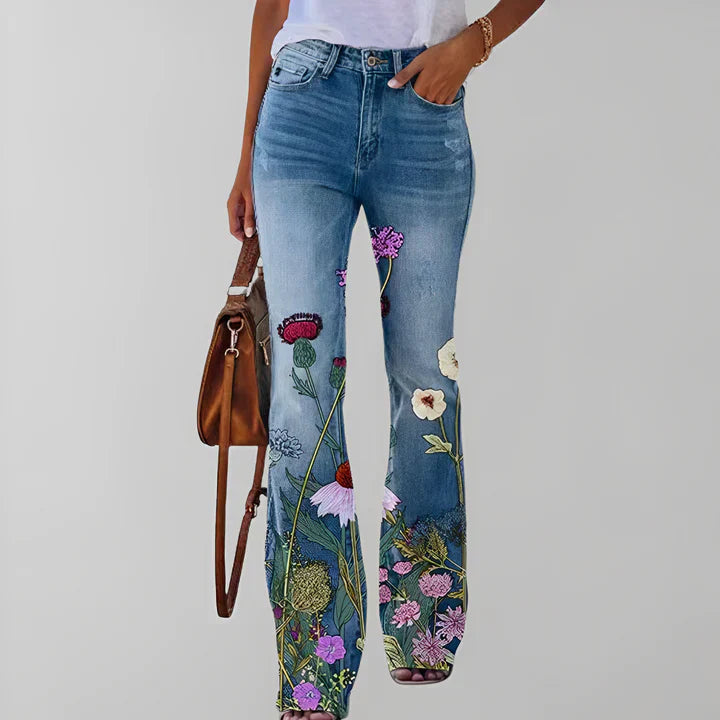 Jean coupe droite à imprimé floral - Mihalia