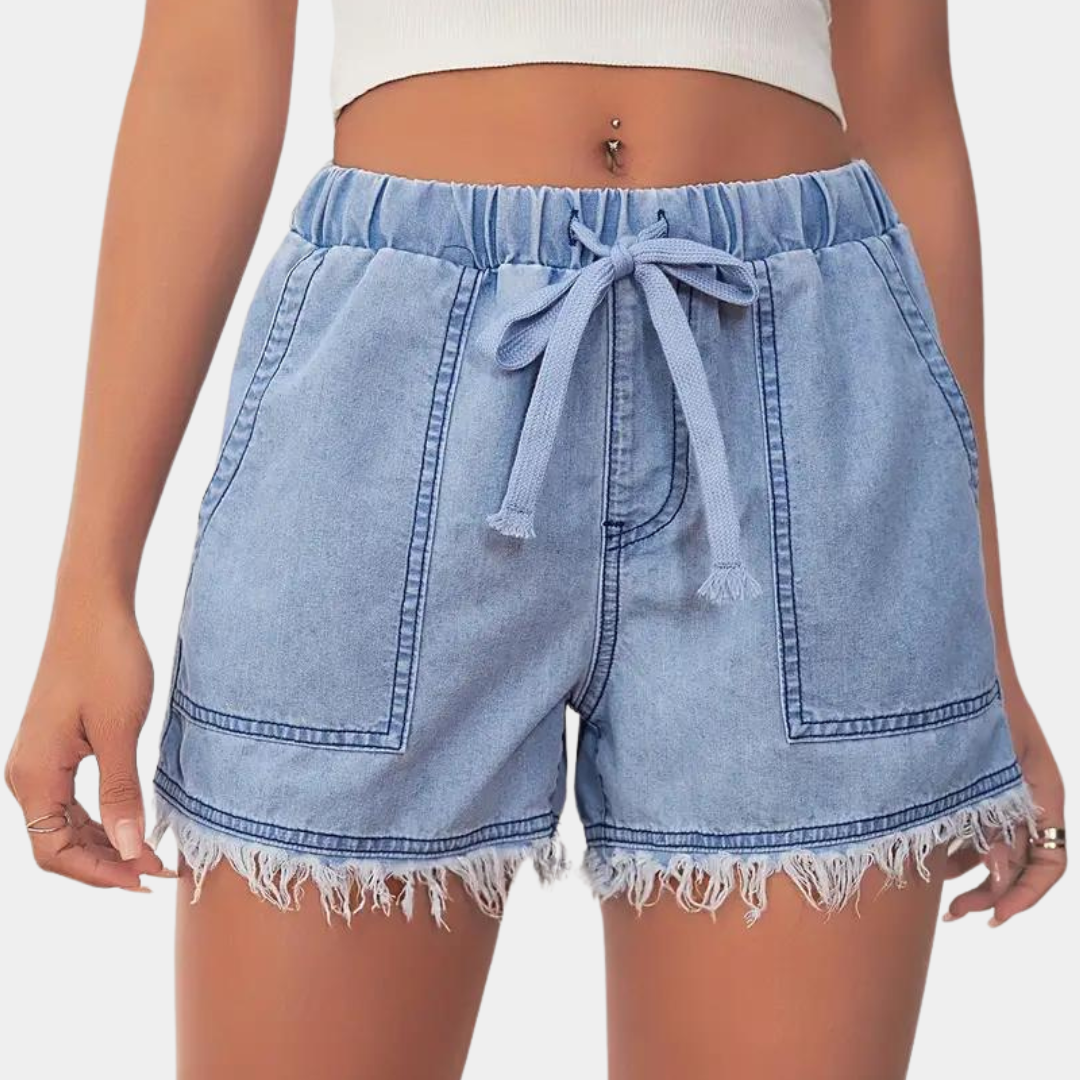 Rosalba - Short en Jean avec Bord Frangé pour Femme, Style Décontracté