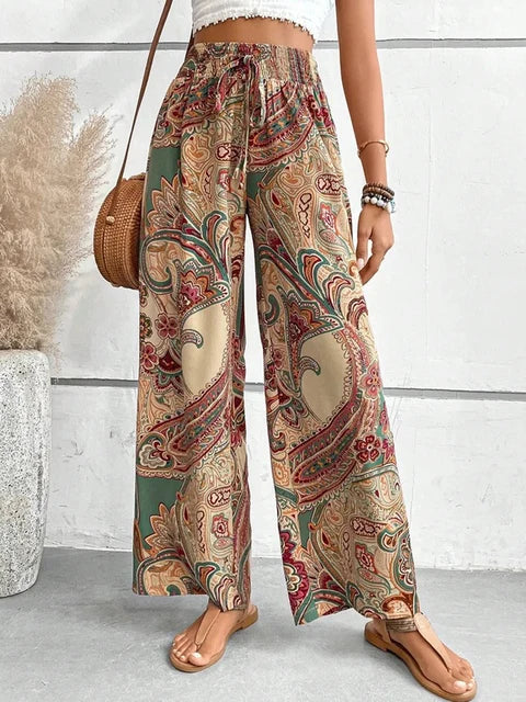 Pantalon ample décontracté ethnique taille haute imprimé - Astra