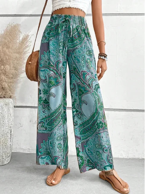 Pantalon ample décontracté ethnique taille haute imprimé - Astra