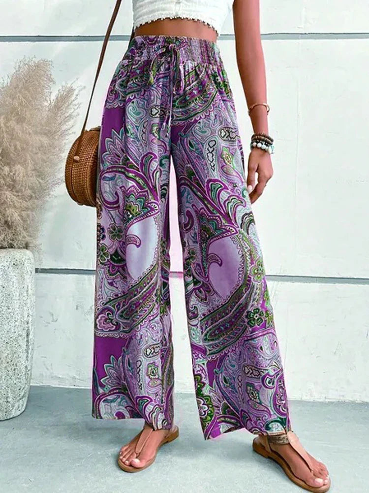 Pantalon ample décontracté ethnique taille haute imprimé - Astra