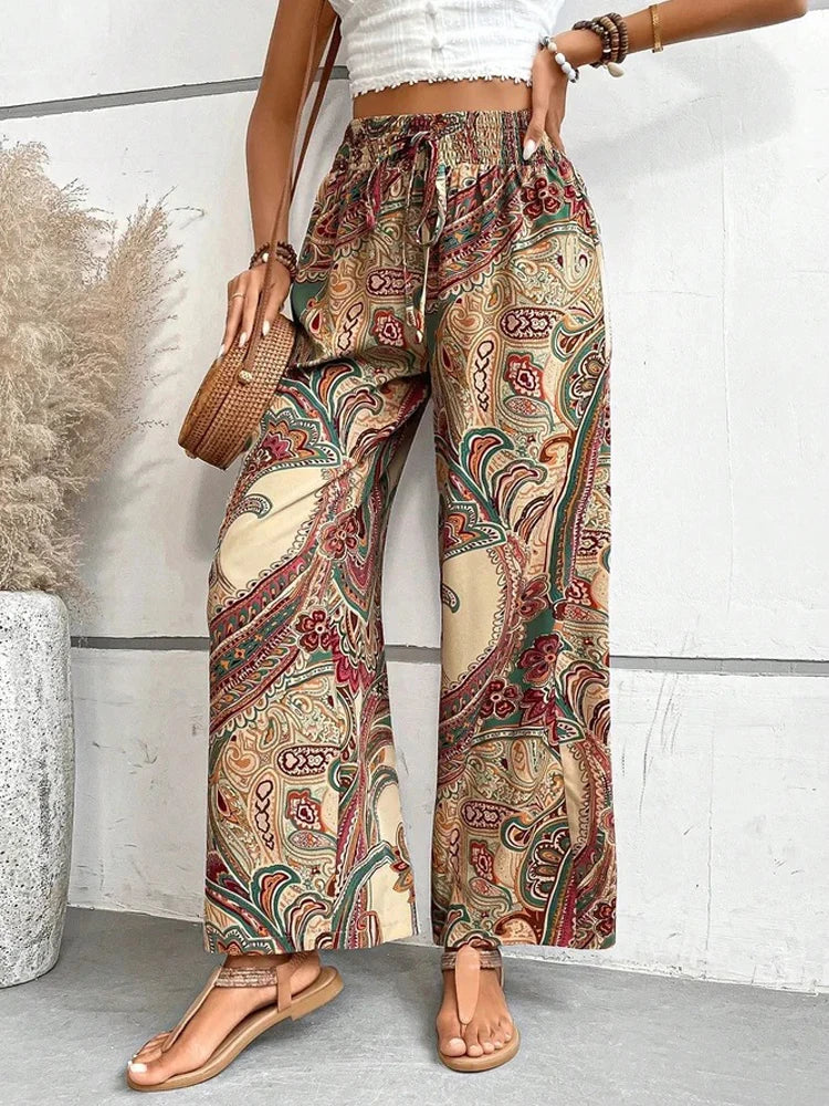 Pantalon ample décontracté ethnique taille haute imprimé - Astra