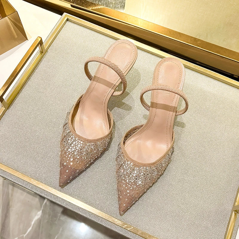 Sandales pointues à talons hauts et maille pailletée - Mirrena