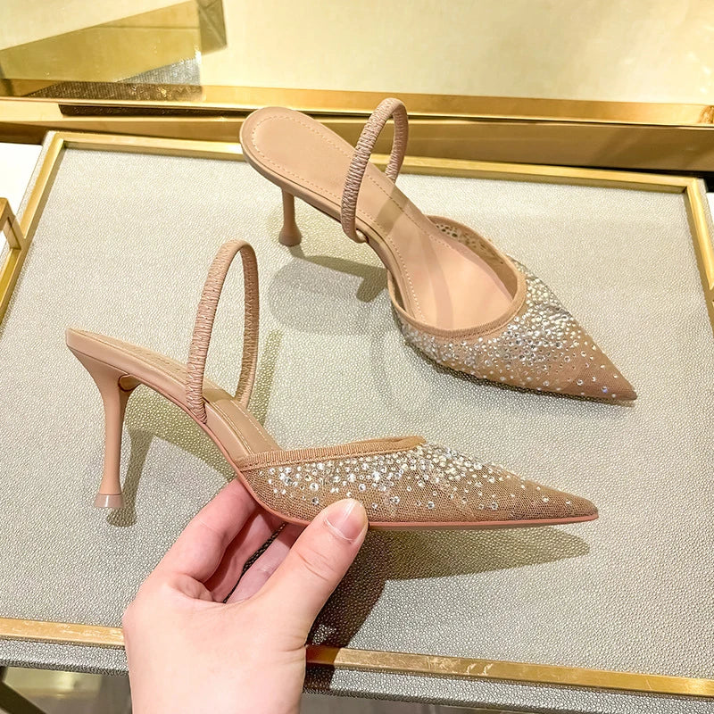 Sandales pointues à talons hauts et maille pailletée - Mirrena