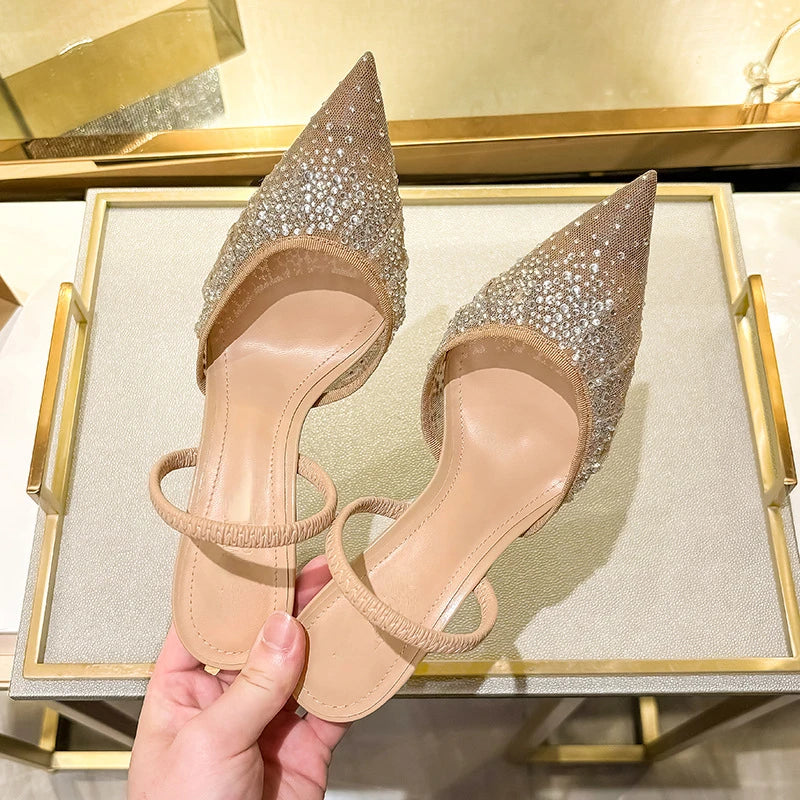 Sandales pointues à talons hauts et maille pailletée - Mirrena