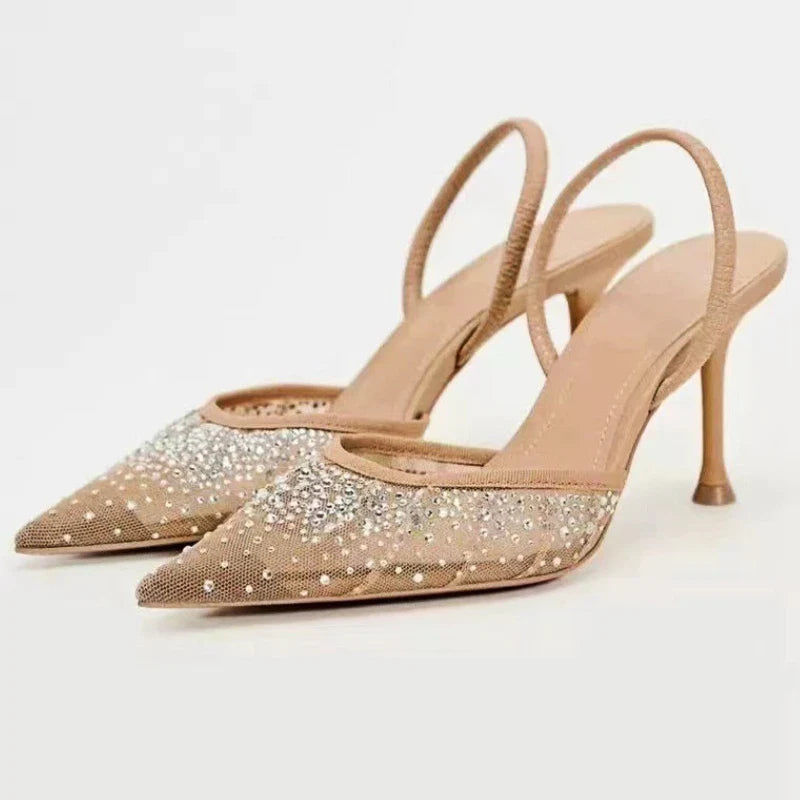 Sandales pointues à talons hauts et maille pailletée - Mirrena