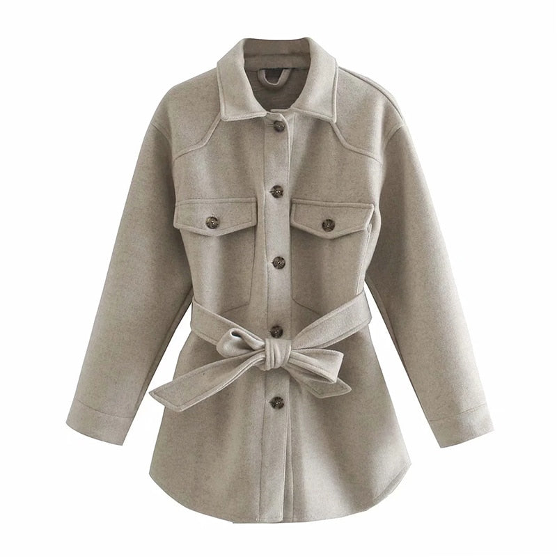 Veste Longue Chic Avec Ceinture