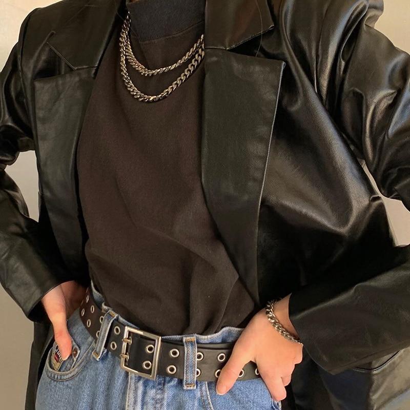 MODACHIC - Blazer décontracté en cuir PU