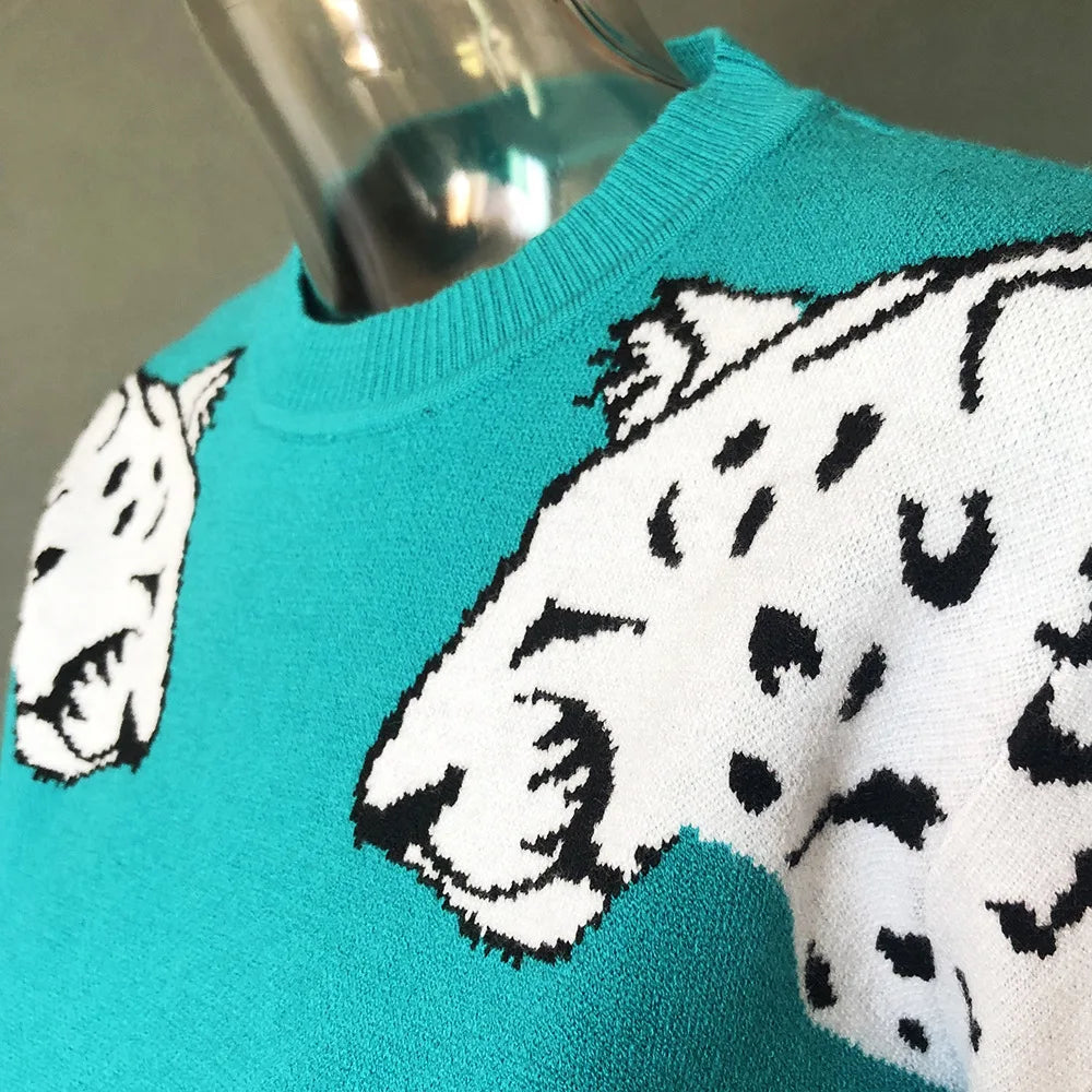 Bianca - Pull avec motif léopard contrasté sur les manches