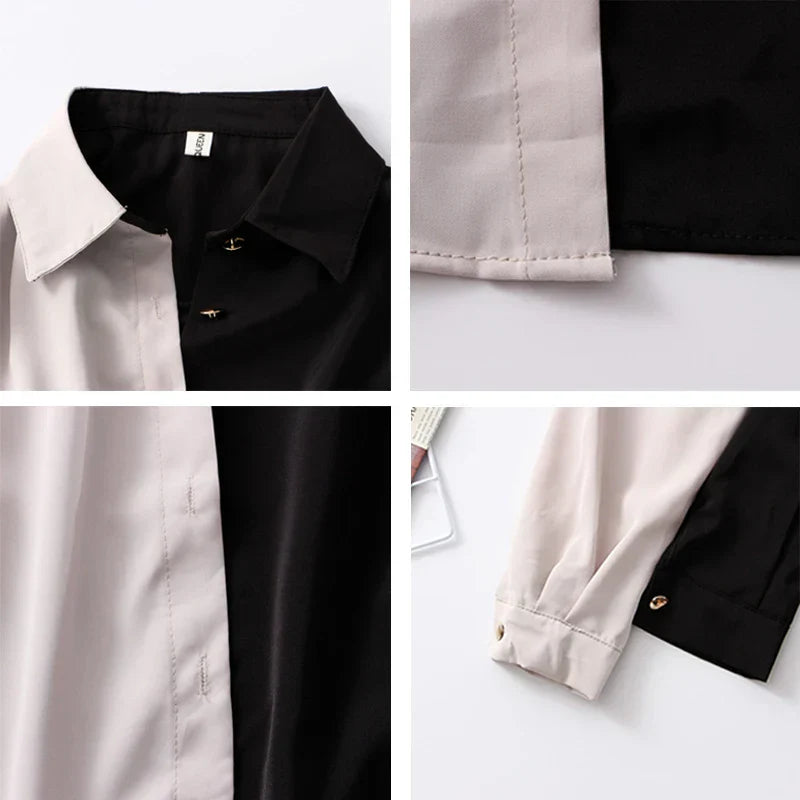 Shane - Blouse élégante Vintage kaki noir pour Femmes
