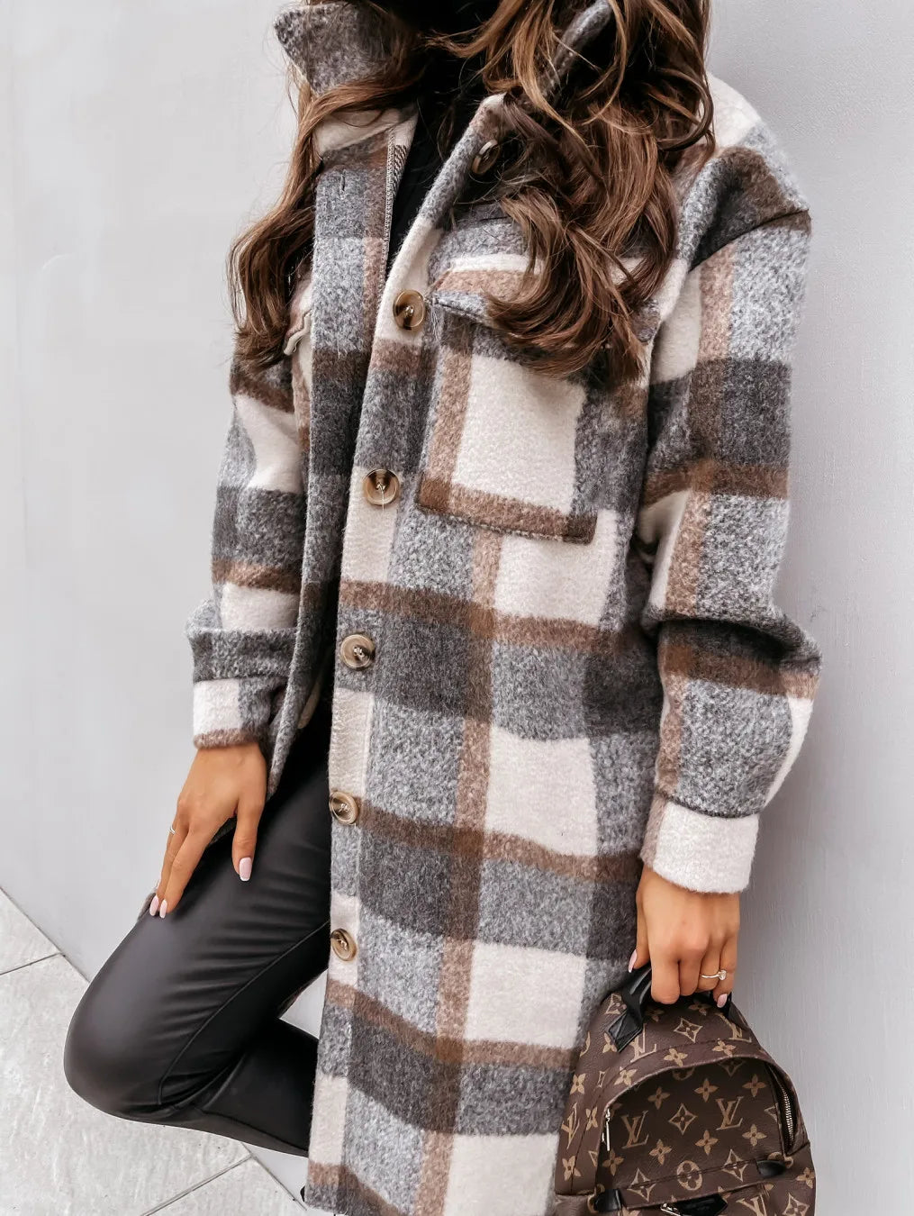 Johana - Manteau Long en Fleece à Carreaux