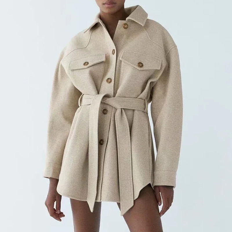 Veste Longue Chic Avec Ceinture