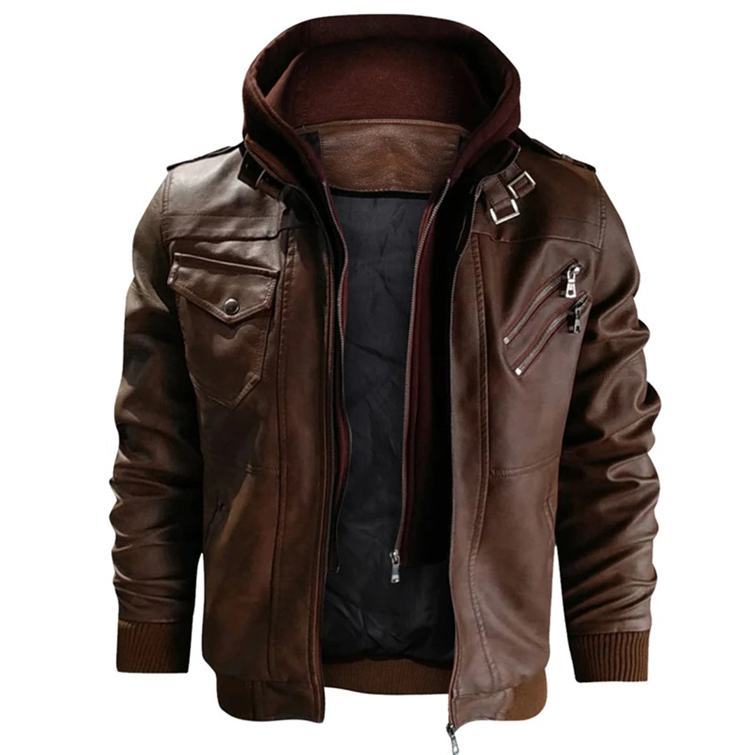 Jacob - Veste en cuir à capuche pour hommes