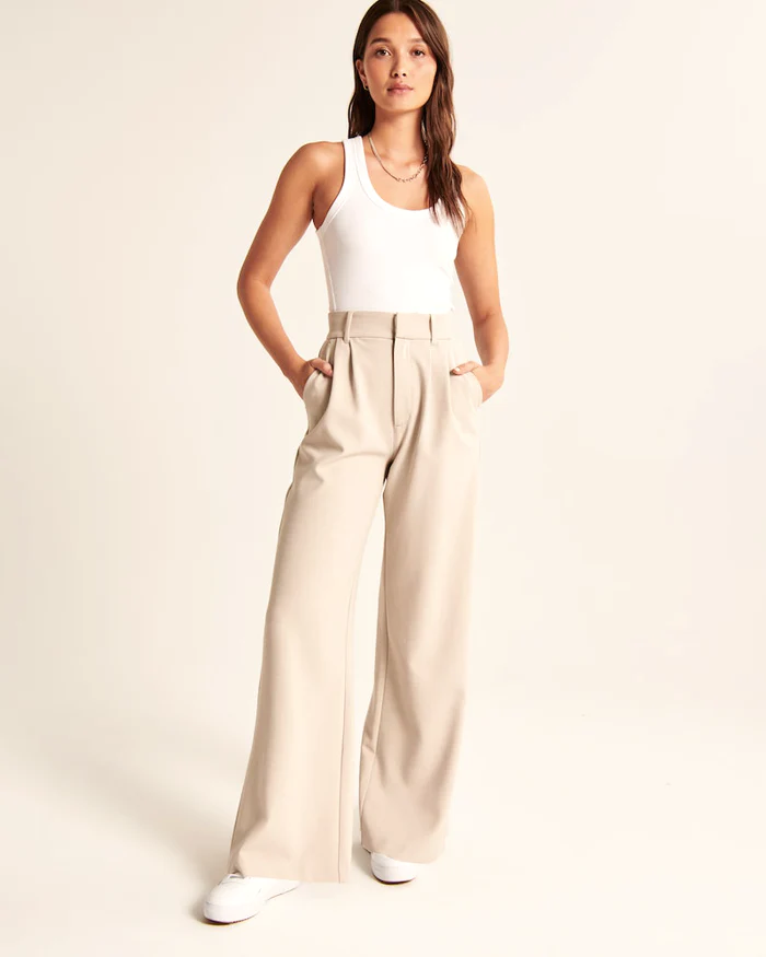 Maria - Pantalon Sur Mesure À Jambe Large Beige