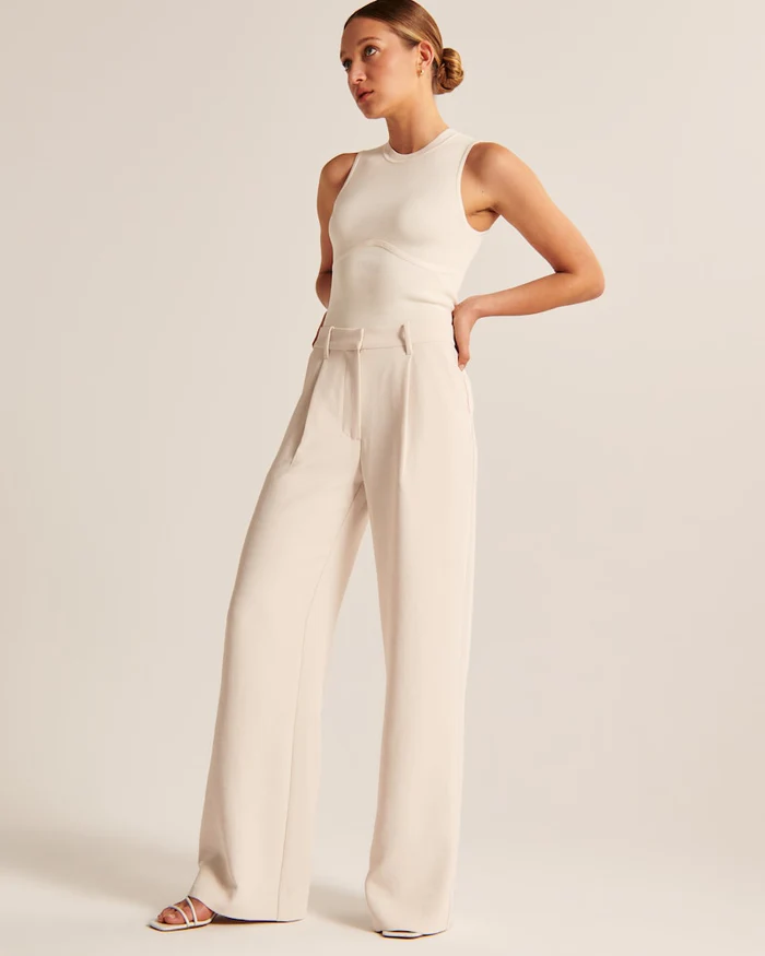 Maria - Pantalon Sur Mesure À Jambe Large Beige