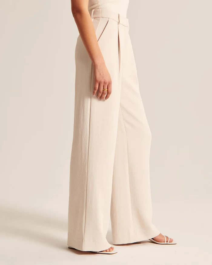 Maria - Pantalon Sur Mesure À Jambe Large Beige