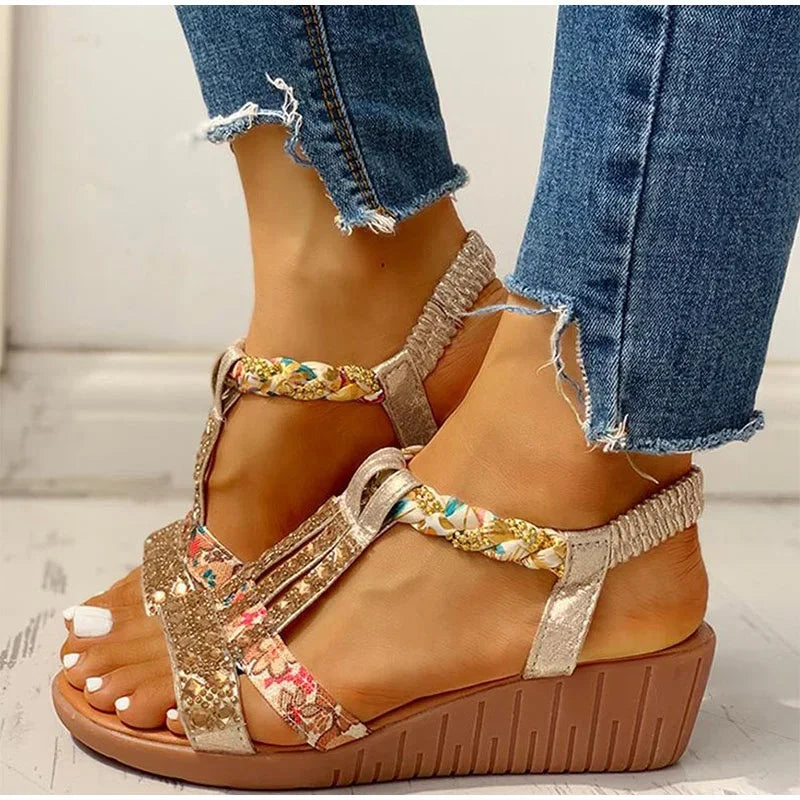 Sandales d'été plates avec strass pour femme - Darsha