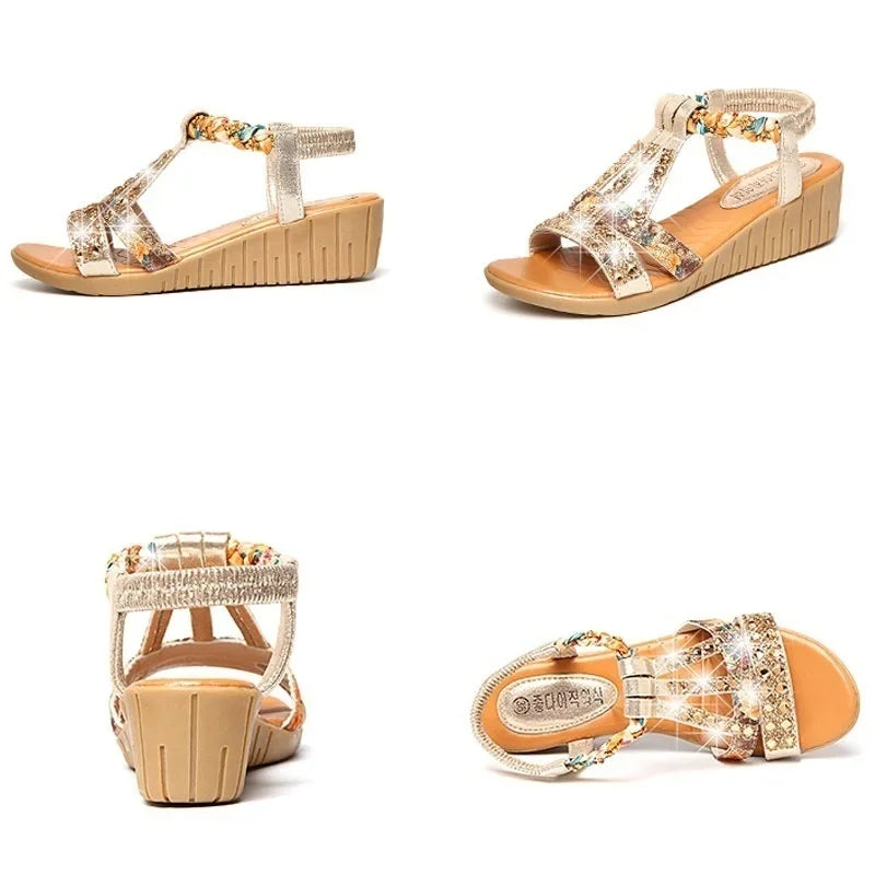 Sandales d'été plates avec strass pour femme - Darsha