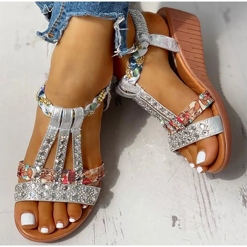Sandales d'été plates avec strass pour femme - Darsha