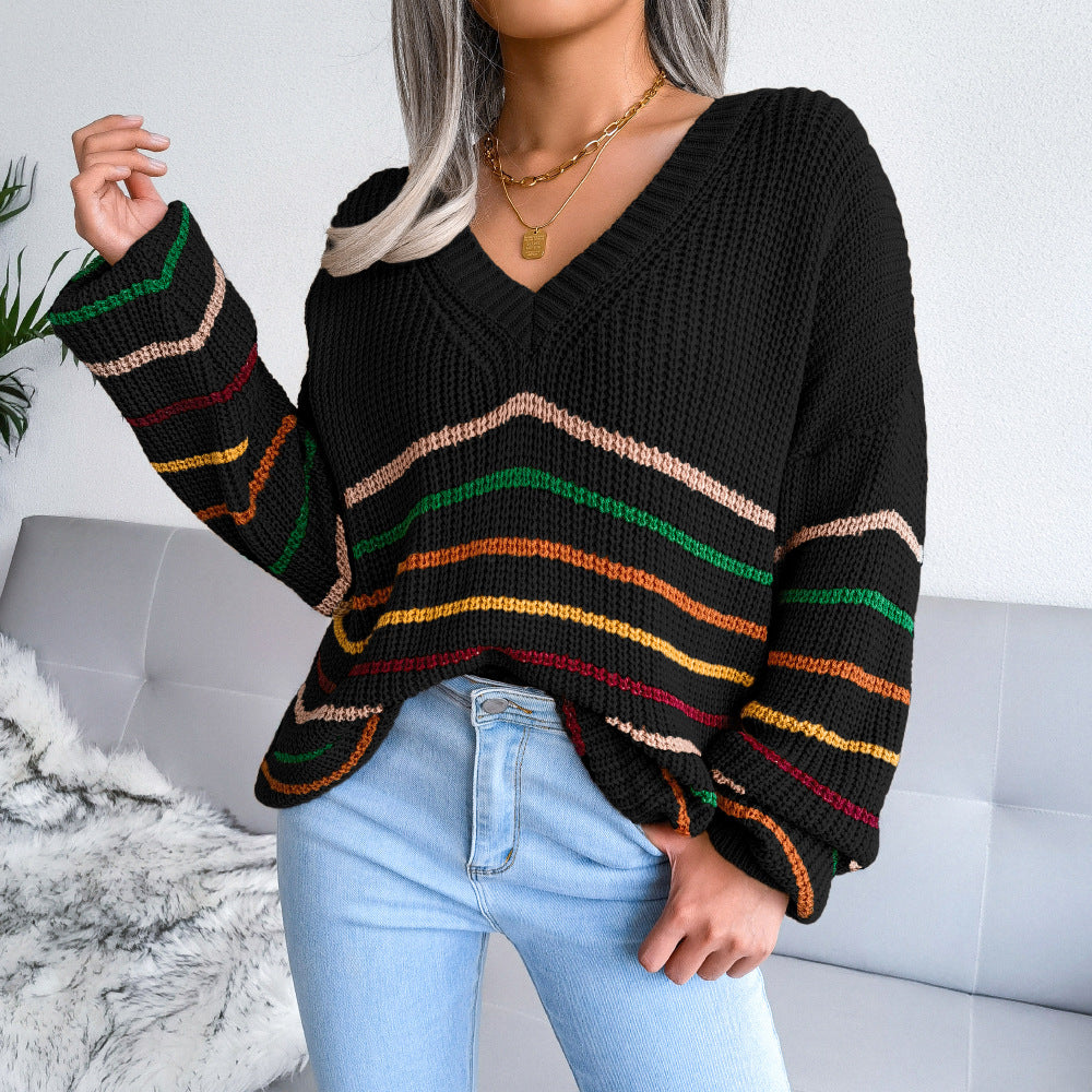 Bella - Pull en maille rayé rétro blanc pour femme