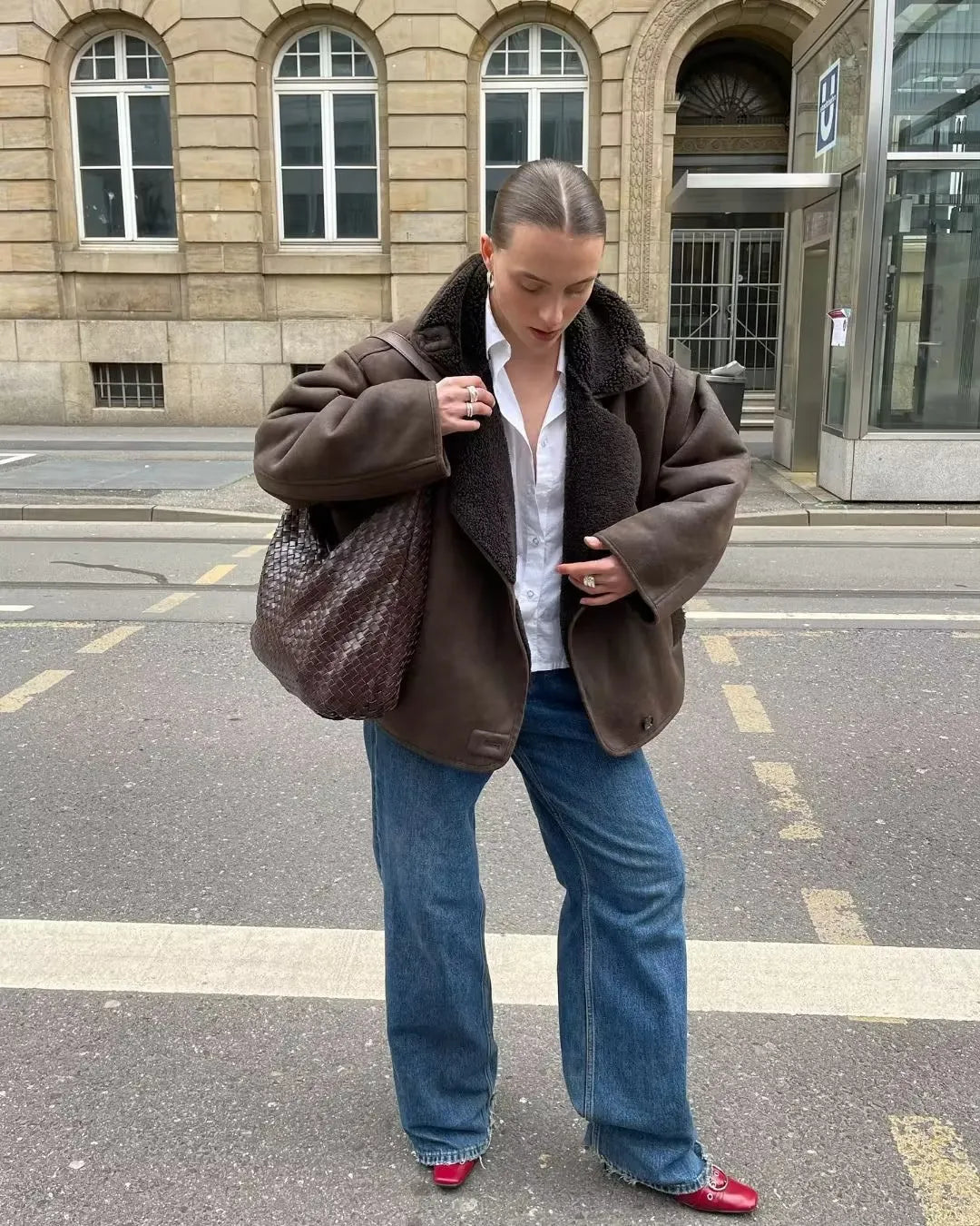 Veste Chaude en PU avec Poches pour Femme