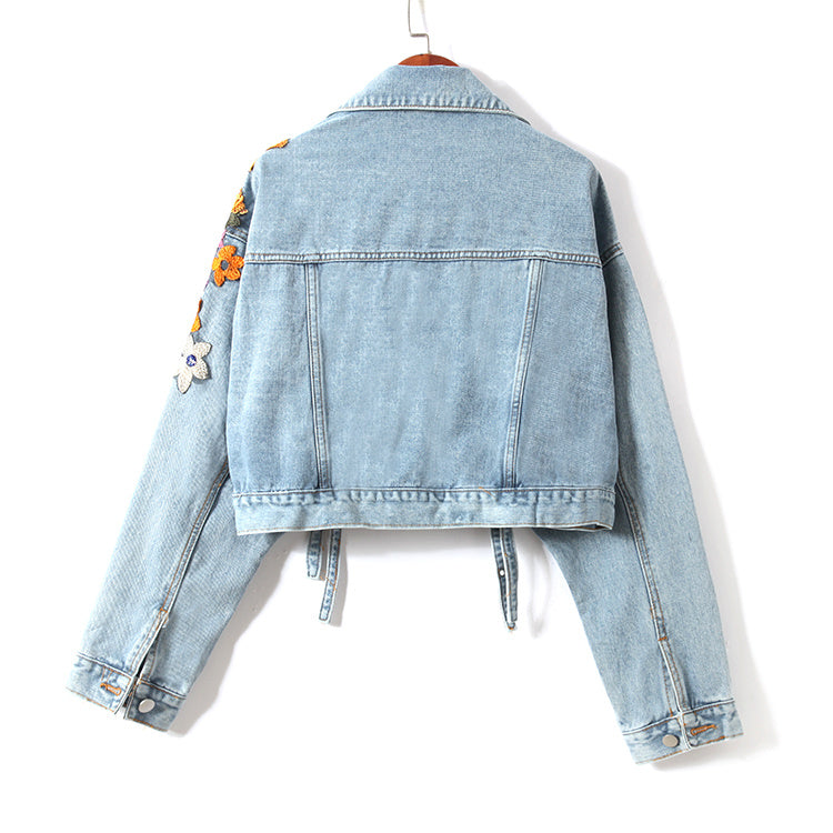 Julie - Veste en Denim avec Broderies Florales et Sequins