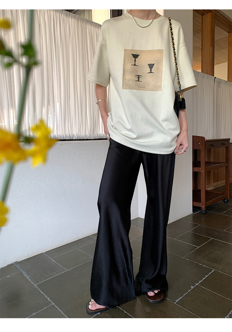 Pantalon large en satin Pantalon décontracté long Femme Été - Philippa