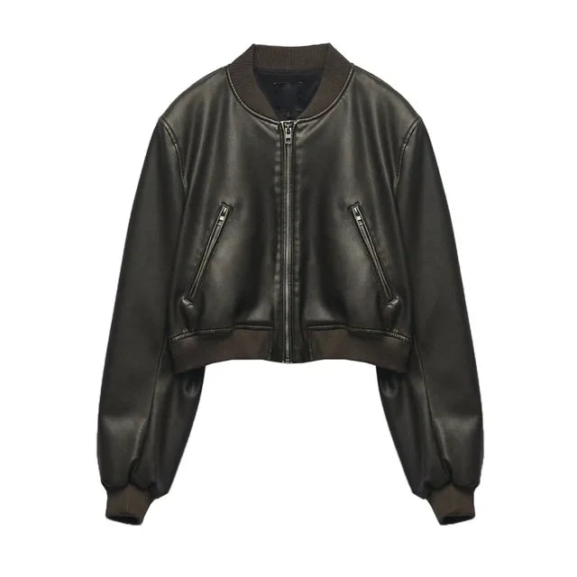 Camille - Blouson Bombardier Court Aspect Cuir