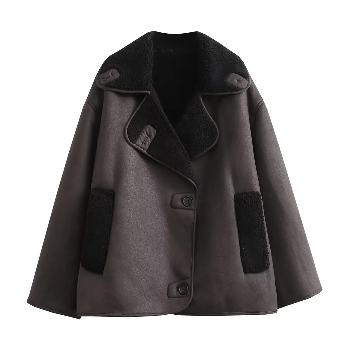 Veste Chaude en PU avec Poches pour Femme