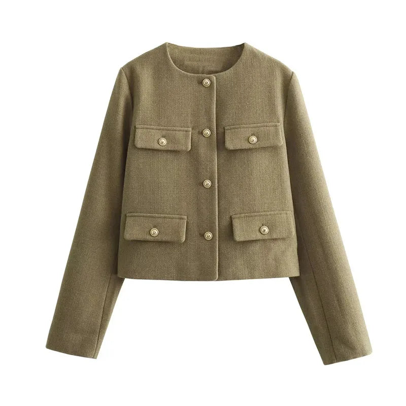Thérèsse - Veste Blazer Texturée Boutonnée Femme Chic et Elégante