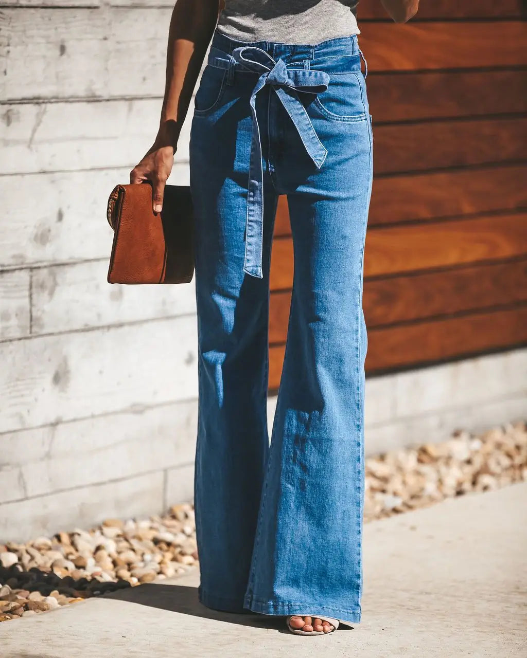 Jean en denim extensible à jambe large pour femme - Lachelle