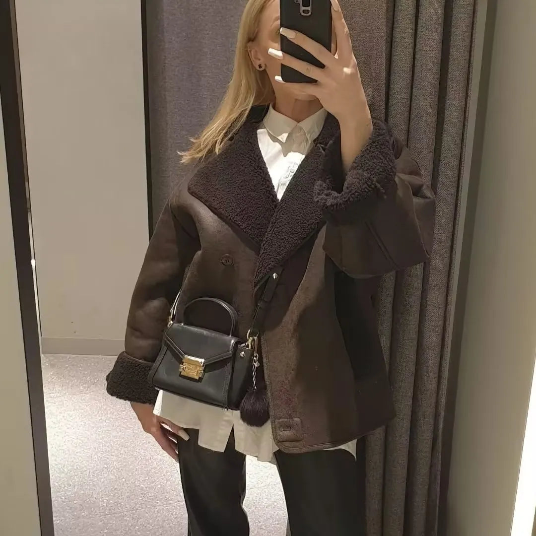 Veste Chaude en PU avec Poches pour Femme