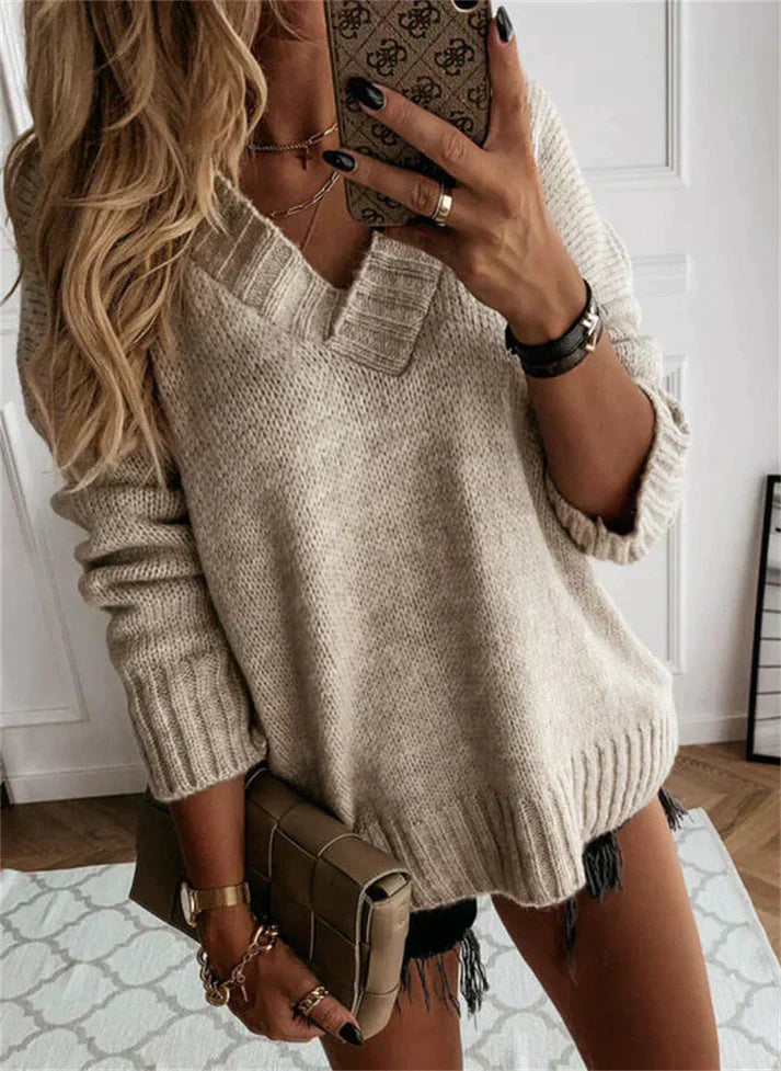 Jolie - Pull à Col V Stylé pour l'Automne pour Femmes