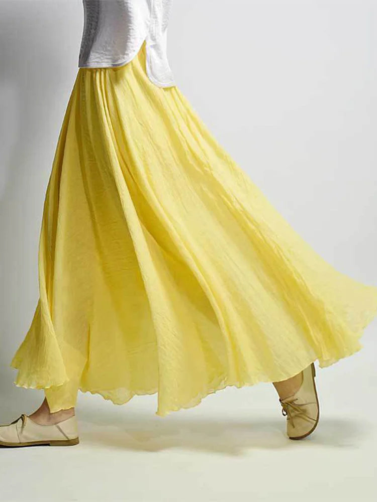 Jupe Maxi Femme Taille Haute en Lin - Dericia