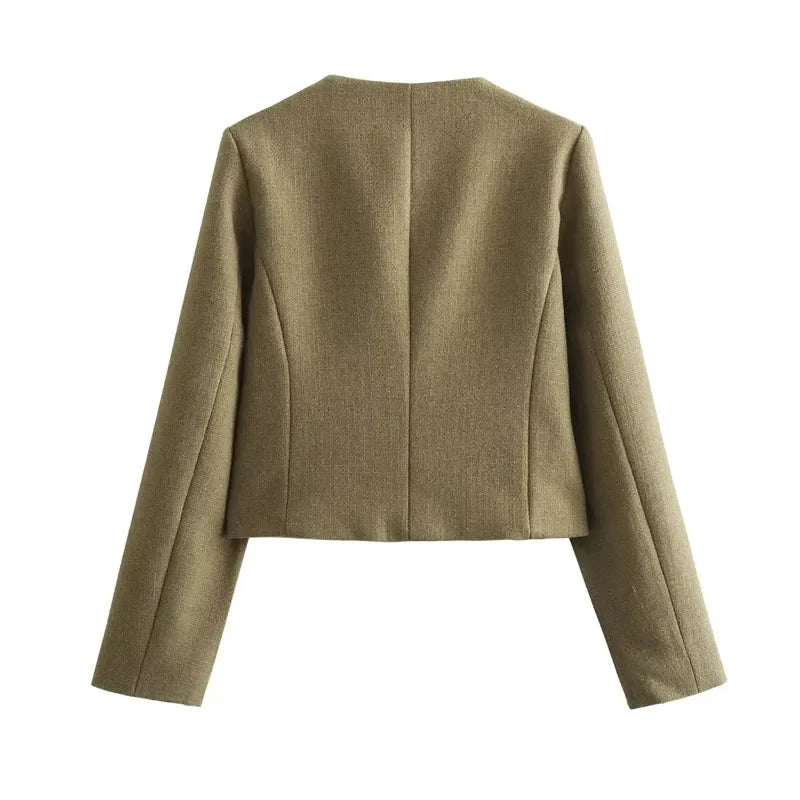 Thérèsse - Veste Blazer Texturée Boutonnée Femme Chic et Elégante