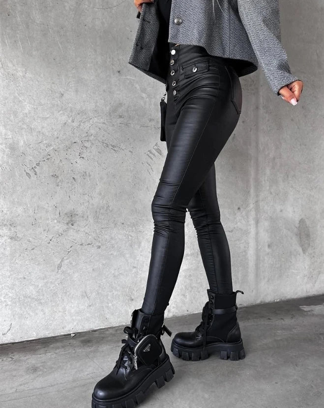 Pantalon en cuir taille haute - Lilou
