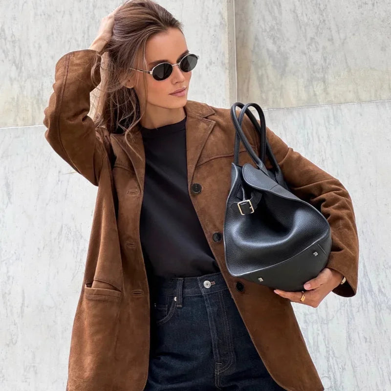 Veste ample en daim pour femme