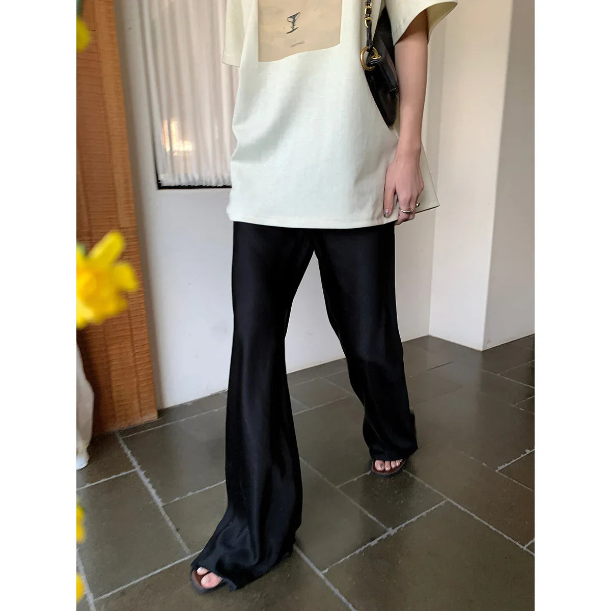 Pantalon large en satin Pantalon décontracté long Femme Été - Philippa