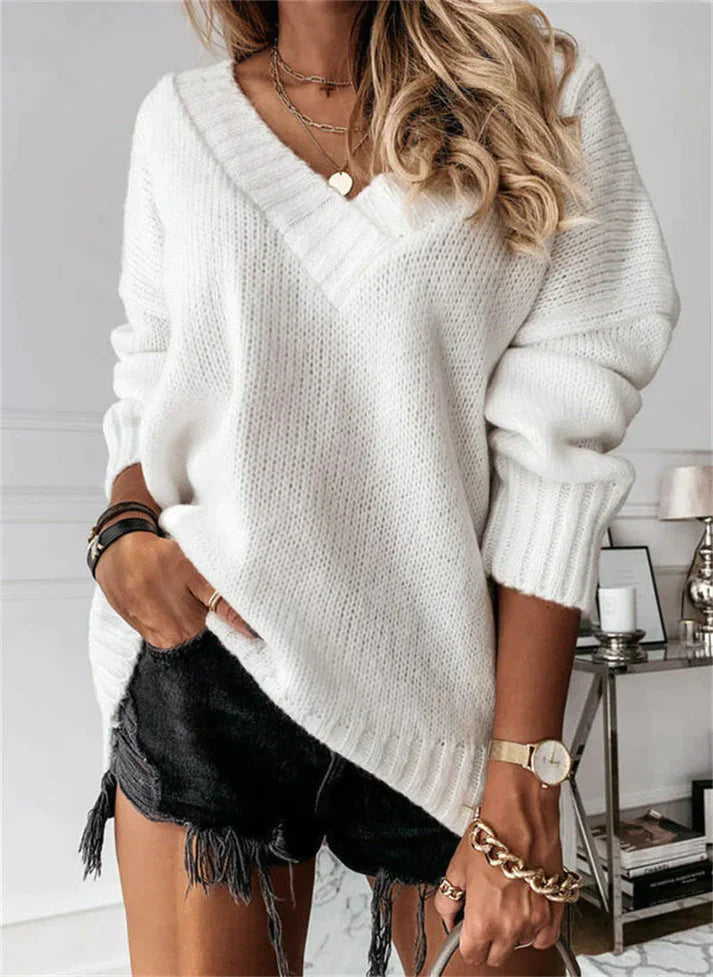 Jolie - Pull à Col V Stylé pour l'Automne pour Femmes