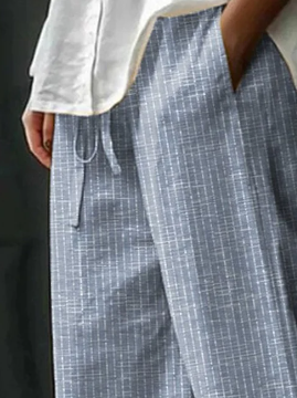 Pantalon fendu classique rayé avec poche et laçage