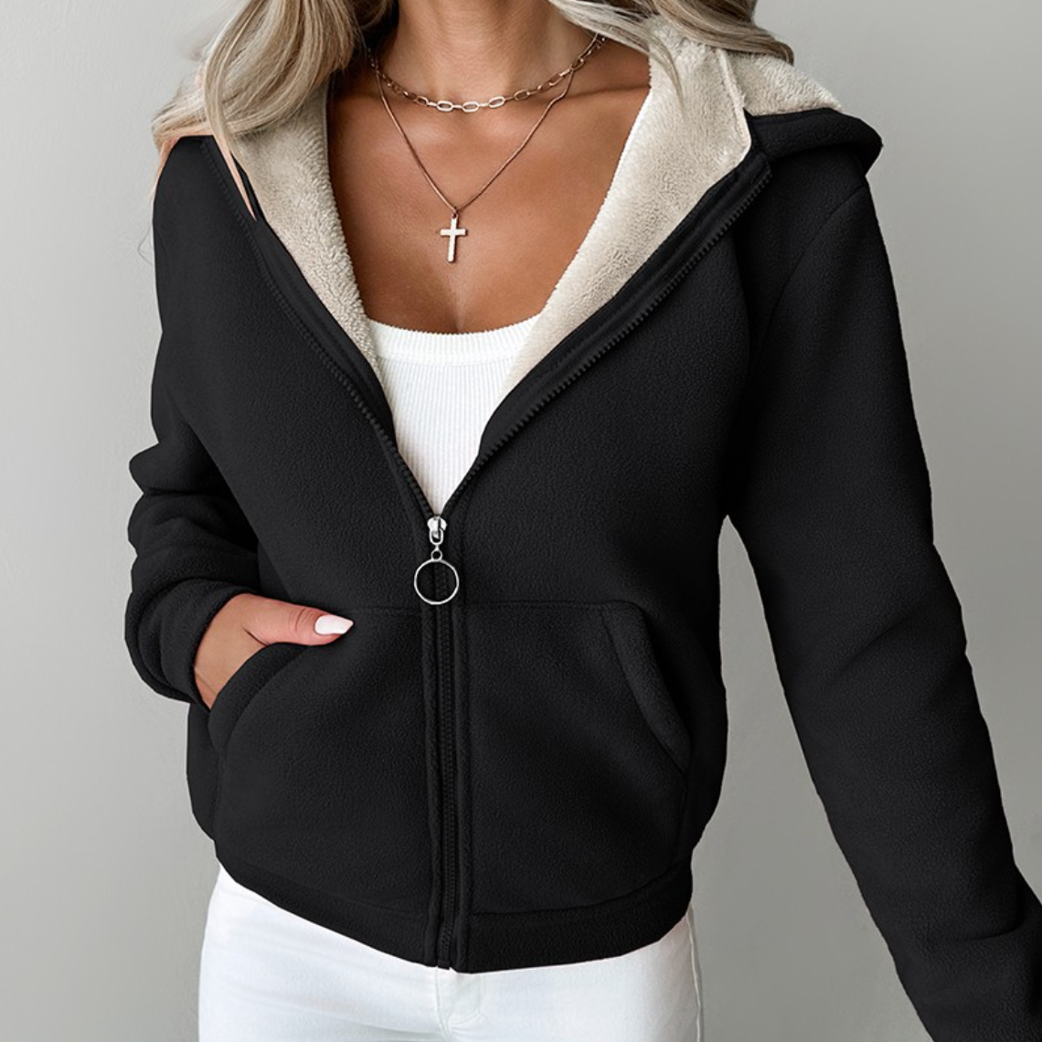 Nora - Sweat à Capuche avec Fermeture Éclair et Doublure en Fleece pour Femmes