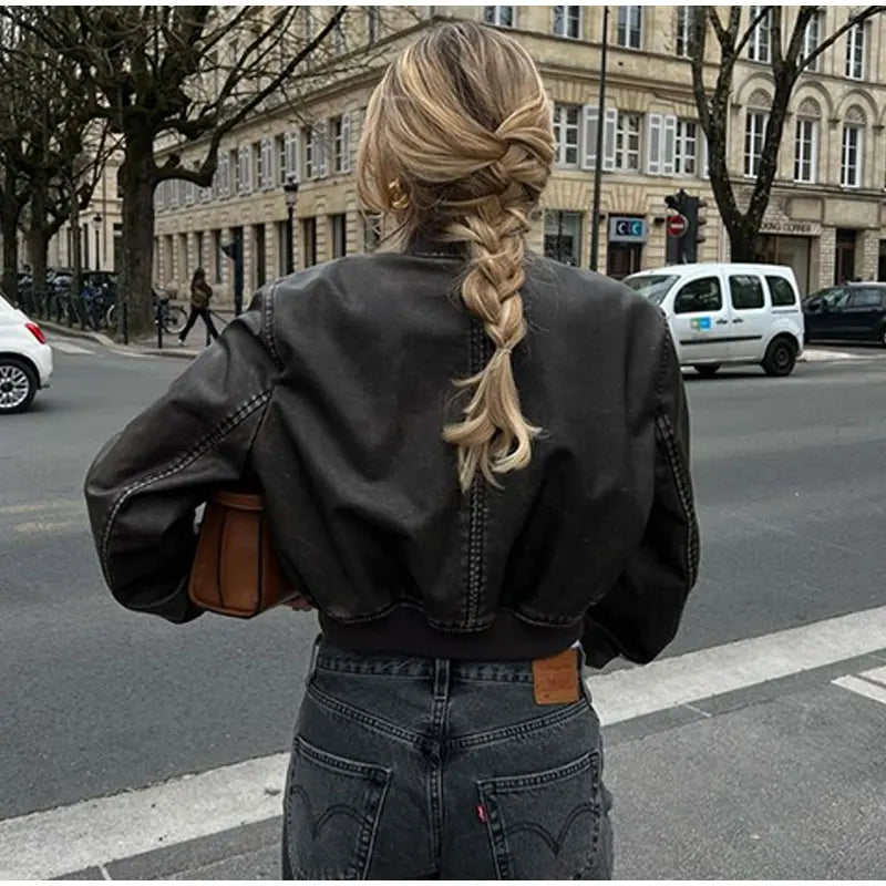 Camille - Blouson Bombardier Court Aspect Cuir