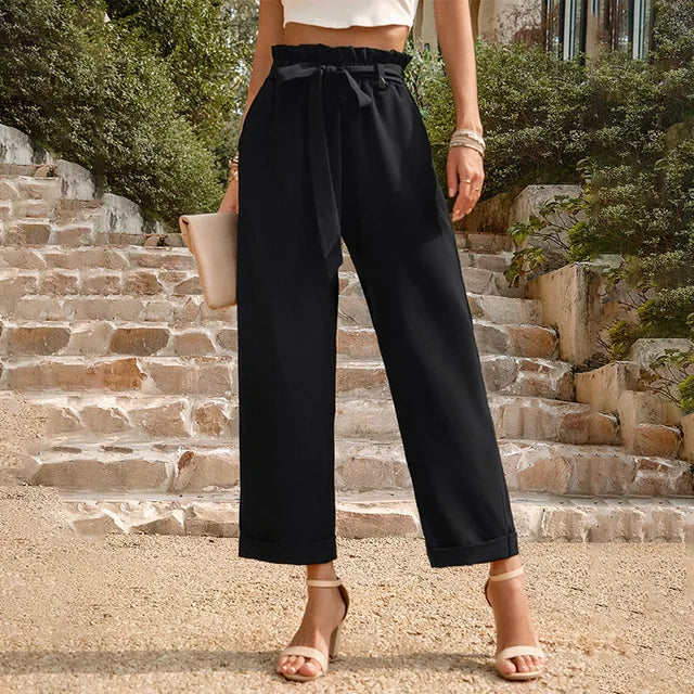 Pantalon élégant taille haute avec ceinture à nouer - Anneliese