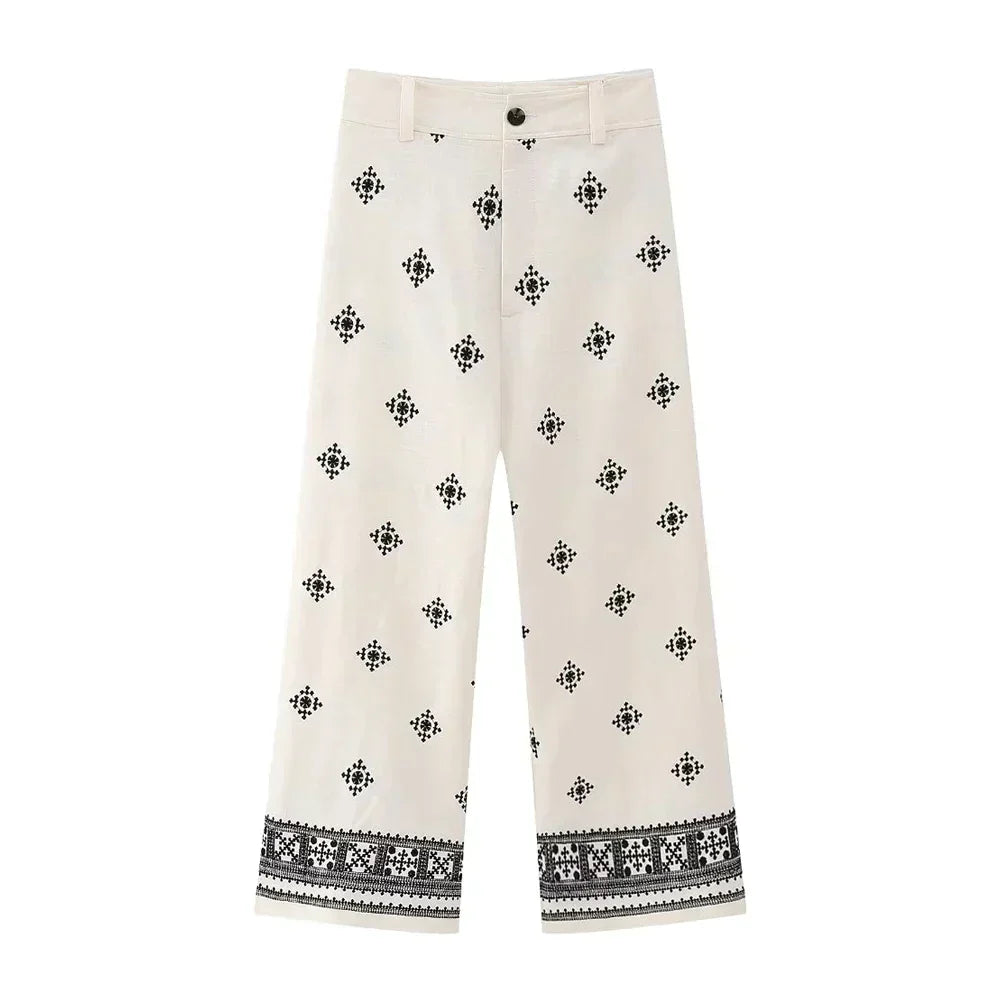 Pantalon droit brodé vintage - Ywedelle