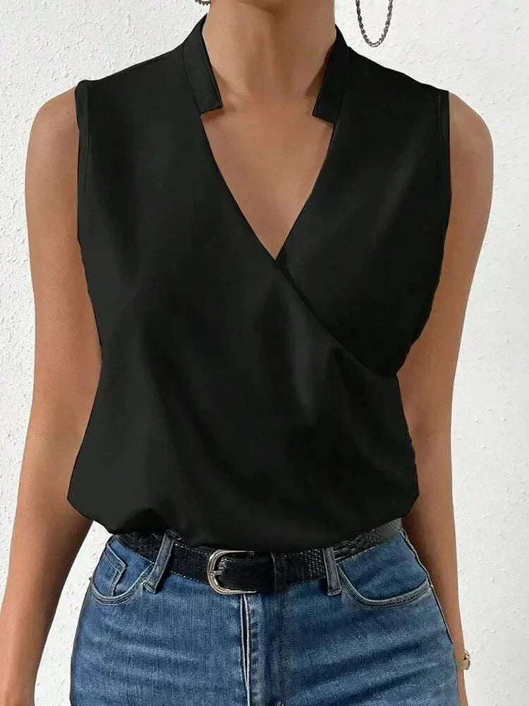 Nina - Haut Sans Manches à Col en V Stylé pour Femmes (Été)